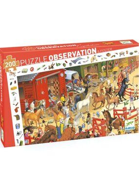 New Sealed Djeco  Puzzle 200Pcs Horse Riding & Observation Game for Age 6+